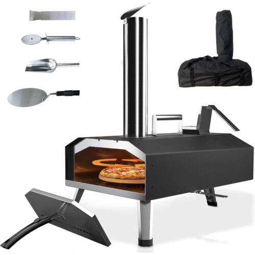 KitchenBoss 12" 500 °C Acier Inoxydable Four à Pizza Portable Rotatif Bois
